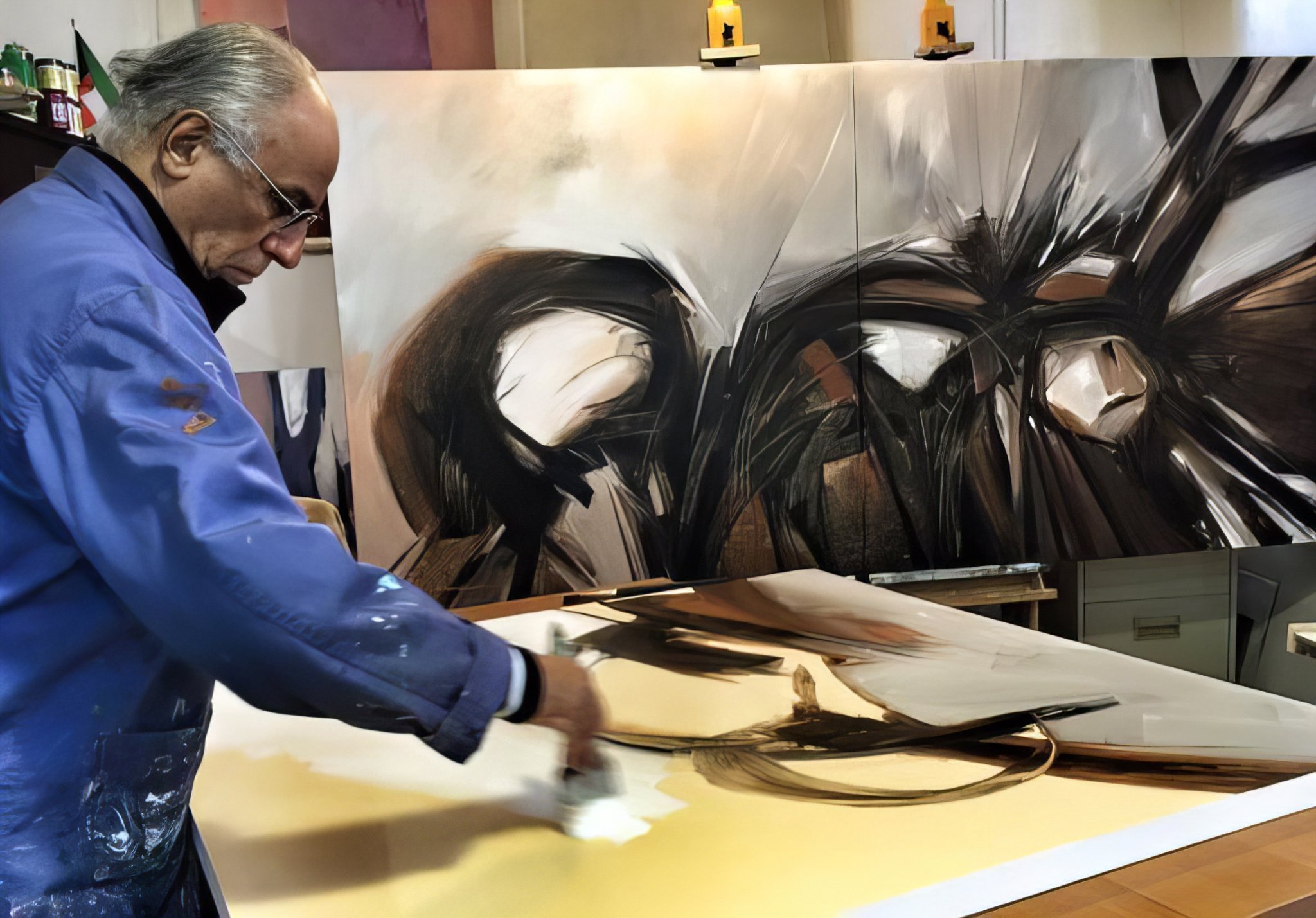 Working at the Studio — Large Canvas